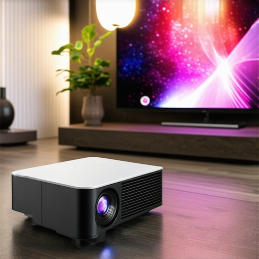 Modern ultra-short throw projector with minimalist design in a contemporary living space