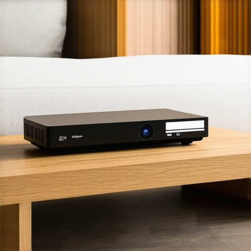 Cross-sectional view of a wooden coffee table with projector housing and ventilation panels