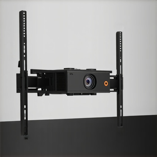 Heavy-Duty Projector Wall Mount Illustration Illustration of a sturdy wall mount supporting a 4K laser projector with adjustable features.