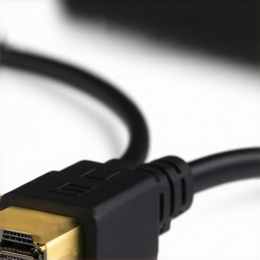 High-Quality HDMI Cable Close-up Close-up image of a premium HDMI cable emphasizing connector quality and shielding.