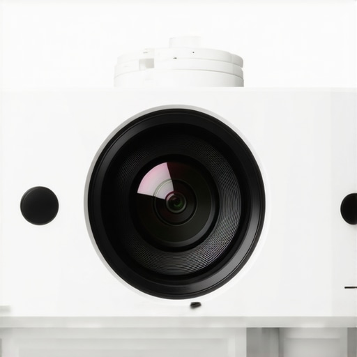 Close-up of a premium projector's lens and control buttons showing build and interface details.