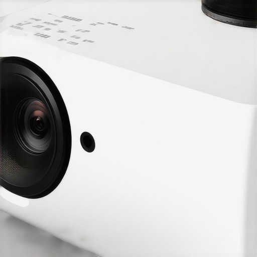 Detailed view of a premium UST projector's lens and control buttons.