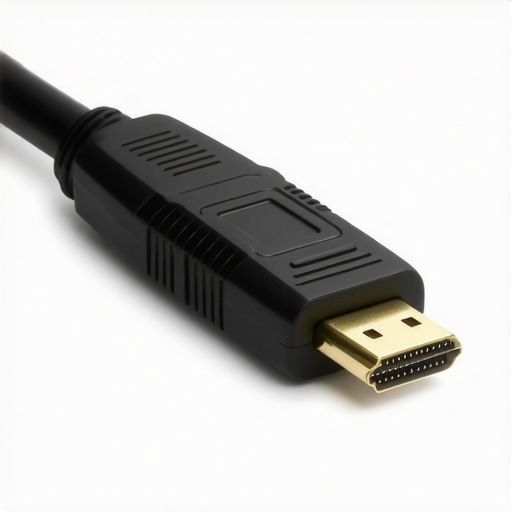 Close-up of a durable HDMI cable with shielded insulation and sturdy connector