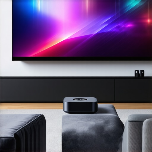 A modern home theater setup showcasing a 4K laser projector projecting vivid images onto a large screen