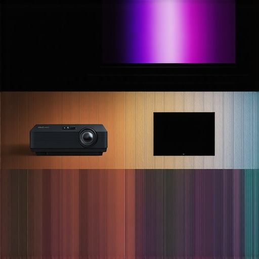 Home Theater Projection vs OLED TV Large projector setup and high-end OLED TV side by side showcasing color and size differences.