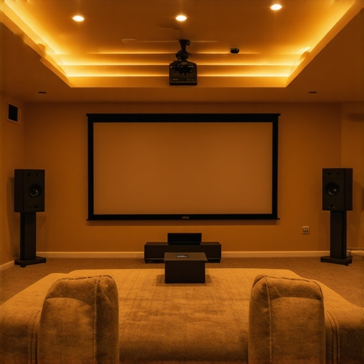 Home Theater Setup A modern home theater room with a projector and seating for immersive viewing.