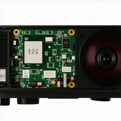 Inside a High-Quality Projector Detailed view of projector internals showing lens and internal components.