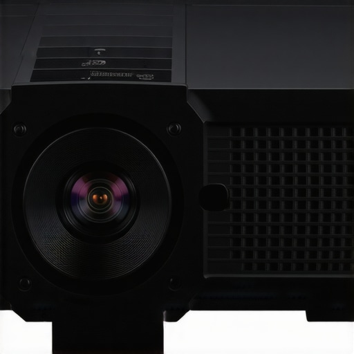 Detailed view of laser projector lens and cooling system.