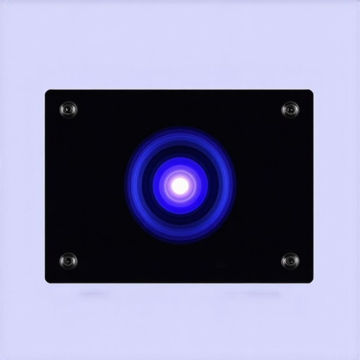 Close-up view of a laser projector's optical components and user interface