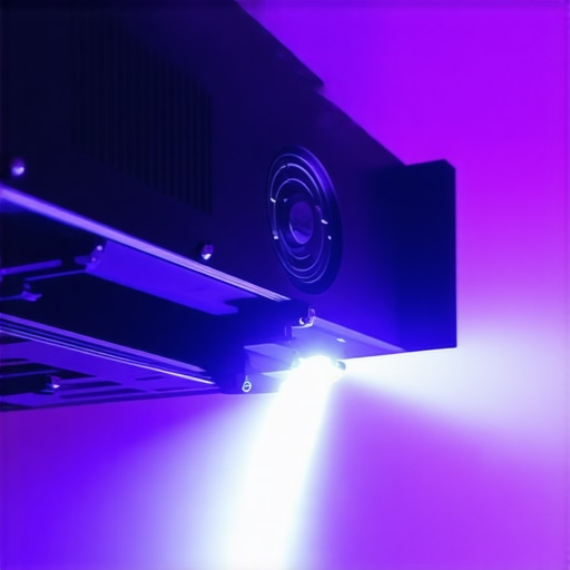 Laser projector cooling system in action Detail of a laser projector's cooling vents operating during extended use