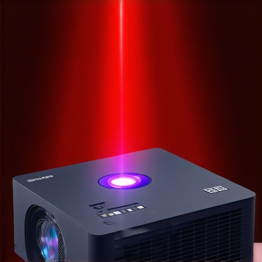 Close-up of laser projector cooling system active during prolonged operation