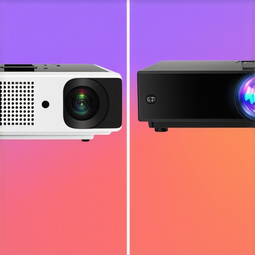 Graphic illustrating differences between laser and portable projectors in a home setup.