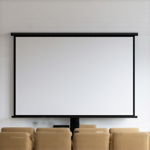 Modern Floor-Rising Projection Screen A stylish, floor-rising projection screen deploying in a contemporary living room.