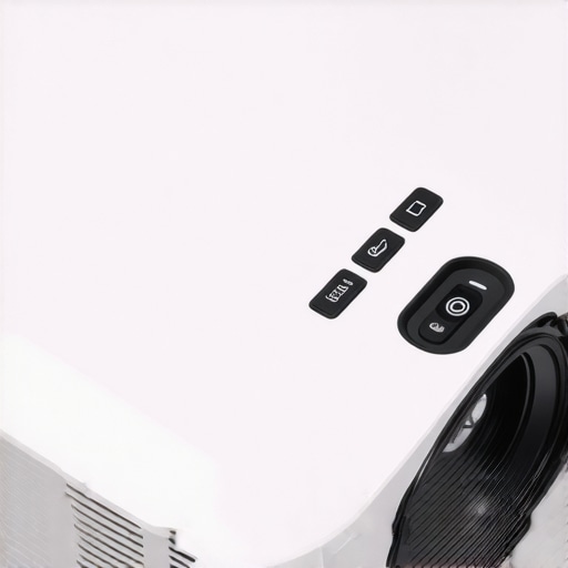 Close-up of a laser projector showing ports and control panel