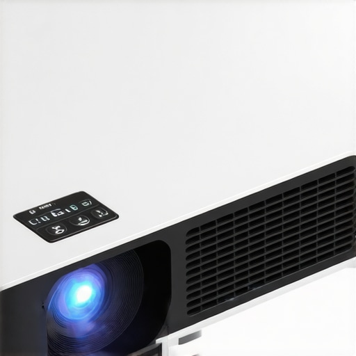 A portable 4K laser projector highlighting its compact, sleek build and lens.