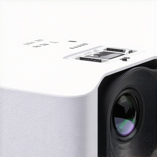 Modern Smart Projector Build Quality Close-up of a sleek, textured plastic smart projector showing design details.