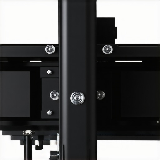 Motorized Projector Mount Details Detailed view of a heavy-duty motorized projector mount's metallic structure and adjustment joints