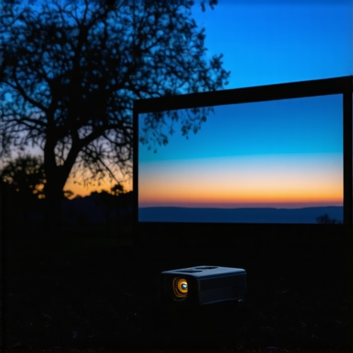 Outdoor 4K Projector Performance Portable 4K projector in outdoor sunset setting demonstrating real-life performance
