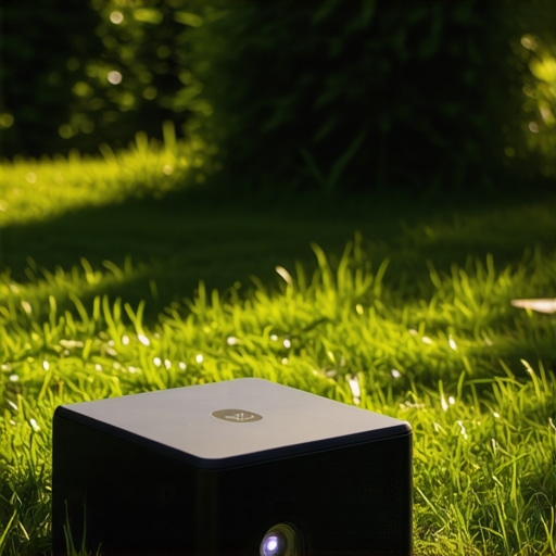 Portable 4K projector projecting image outdoors in sunlight