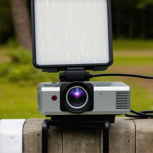 Outdoor Camping Portable Projector Portable projector outdoors with weatherproof casing during a camping trip