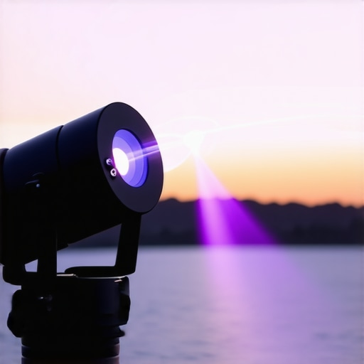 High-lumen laser projector displaying bright image during outdoor evening event.