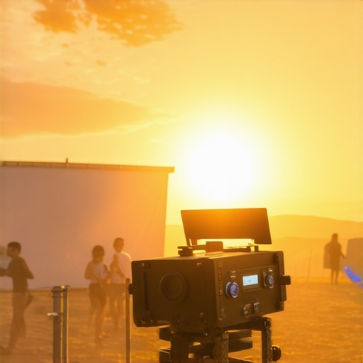Laser projector displaying vibrant image outdoors during daytime