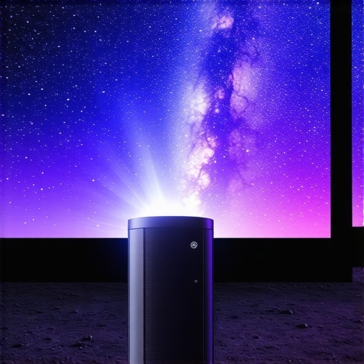 Portable laser projector projecting a bright image outdoors during nighttime, illustrating durability and performance.