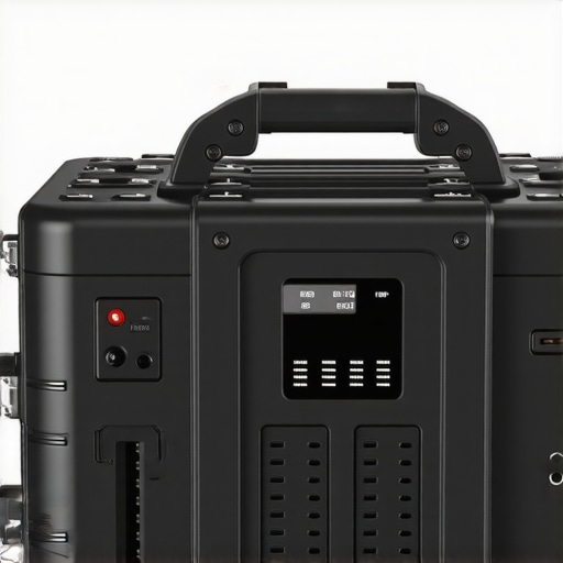 Sturdy portable power station with multiple outlets and display for outdoor projector setup.
