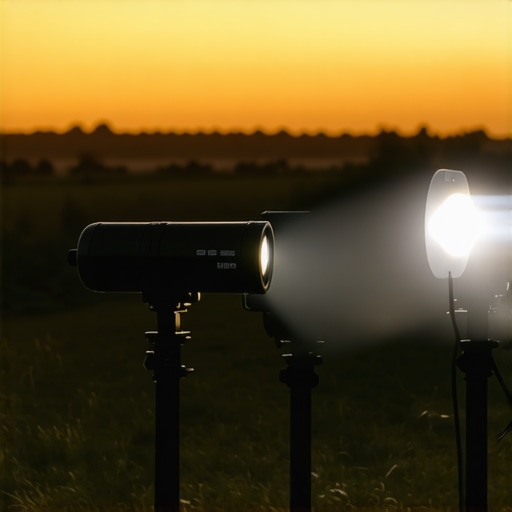 Portable projectors working outdoor during sunset with ambient light