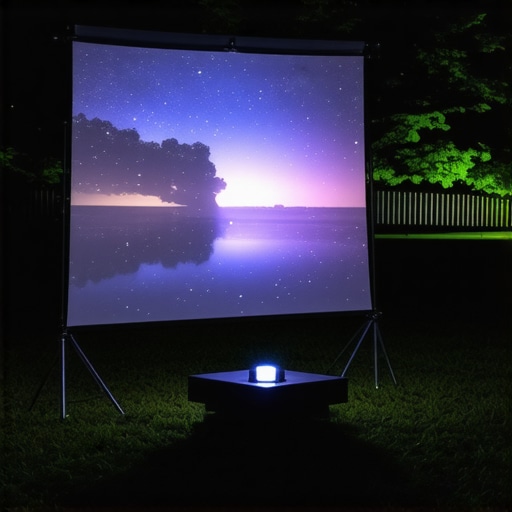 A high-end projector displaying vivid images outdoors at night