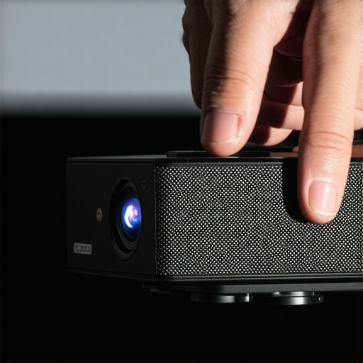 Close-up of a durable, ergonomic portable projector with textured grip and sleek finish.