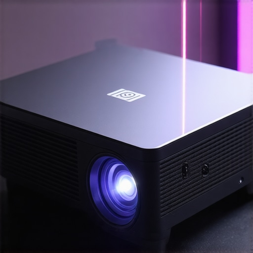 A sleek, compact laser projector with matte finish and ergonomic design.