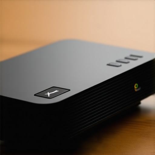 Detailed shot of portable projector showing ports and matte finish