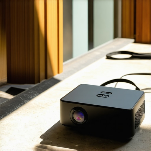 Portable Projector Outdoor Usage Portable projector displaying bright image outdoors during hiking