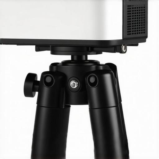Portable Projector with Tripod Mount Close-up of portable projector on tripod demonstrating sturdy mount and adjustment features.
