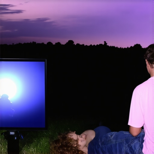 Portable projector outdoor use at night Portable projector in outdoor environment during nighttime casting a bright image