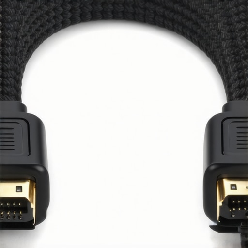 Close-up of sturdy high-quality connectors on a gaming projector cable