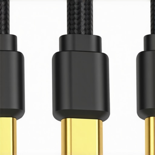 Close-up of high-quality HDMI cable connectors highlighting gold plating and braided exterior.