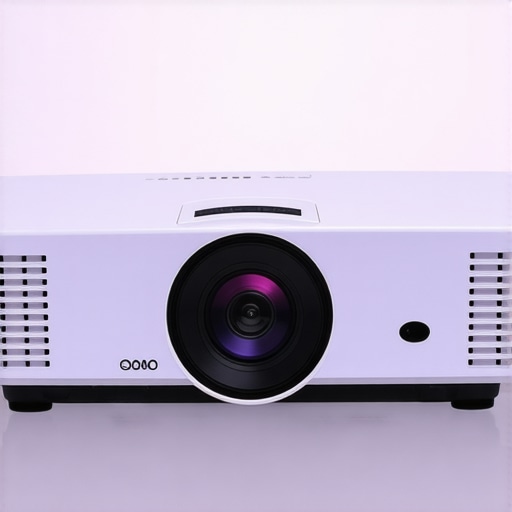 Close-up of the durable, sleek build of an ultra-short throw projector.