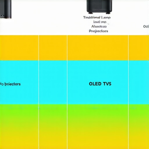 Projection Technology Comparison A visual comparison chart showing different projector technologies including laser, lamp-based, OLED TVs, and portable units.