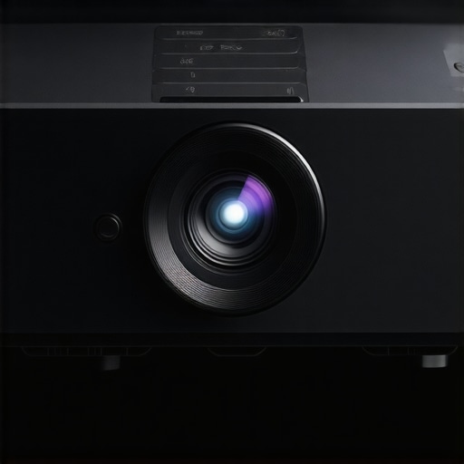 Projector Build Quality and Design A detailed image of a compact 4K ultra short throw projector emphasizing its sturdy construction and adjustable lens.