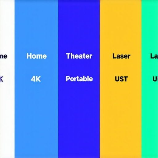 A visual comparison chart of various projector types including home theater, laser, 4K, portable, and ultra-short throw projectors.