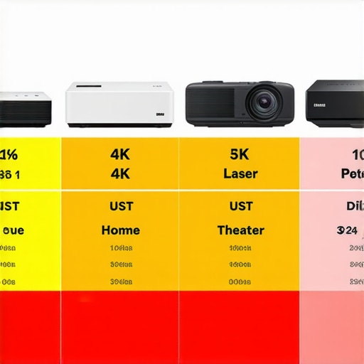 Visual comparison chart of various projector types including 4K, portable, laser, UST, and home theater deals
