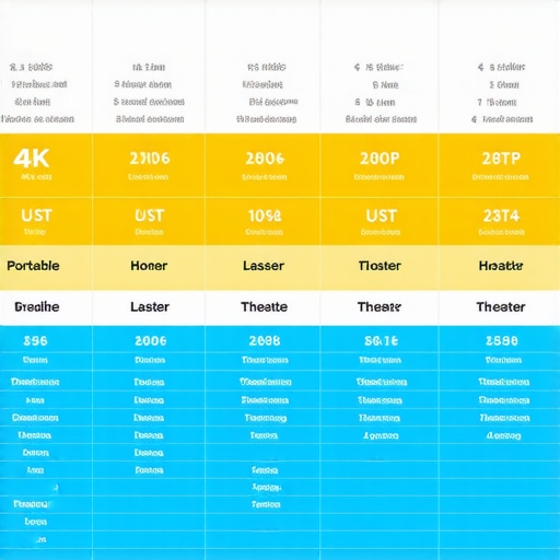 A detailed comparison chart showing different projector types and their features.