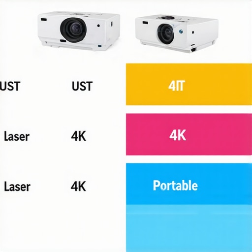Projector Comparison Chart Visual comparison of different types of projectors including UST, 4K, laser, and portable models.