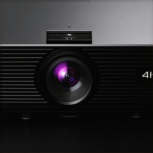 Close-up of a projector's lens with adjustment rings and control buttons