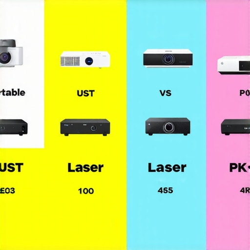 Projector Types Comparison Chart A visual comparison of different types of projectors, including home theater, portable, UST, 4K, and laser models.