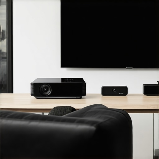Comparison of ultra-short throw projectors, portable projectors, and large-screen TVs in a living room.