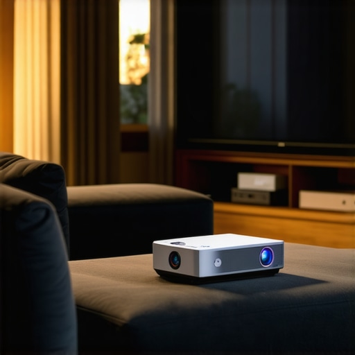 Projector in Bright Room A projector struggling to produce clear images in a brightly lit living room.