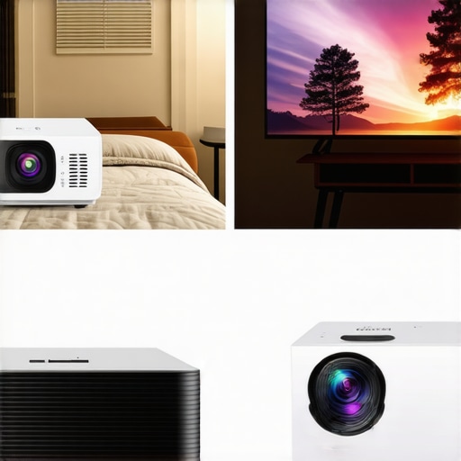 Projectors Comparison Side-by-side comparison of portable, 4K laser, and UST projectors in a home theater